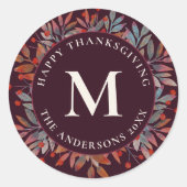 Sticker Rond Berries à vin et Feuilles verts Monogramme (Devant)