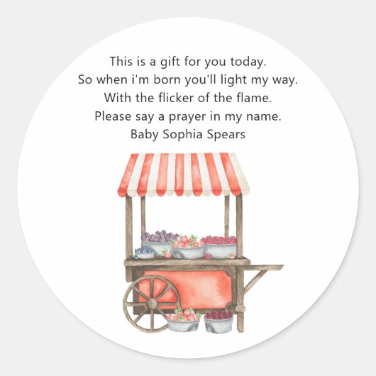 Sticker Rond Berries baby shower - Prayer candle label (Devant)