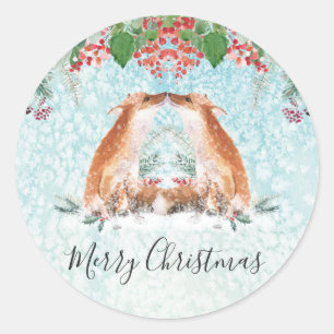 Sticker Rond Berries d'hiver Woodland Fox Joyeux Noël Classi