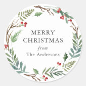 Sticker Rond Berries d'hiver Wreath cadeau de Noël (Devant)