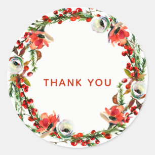Sticker Rond Berries Florales d'hiver rustique Wreath Moderne F