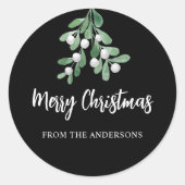 Sticker Rond Berries Joyeuses Personnalisées Feuilles Noir (Devant)