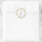 Sticker Rond Berries roses et Mariage de feuillage vert (Sac)