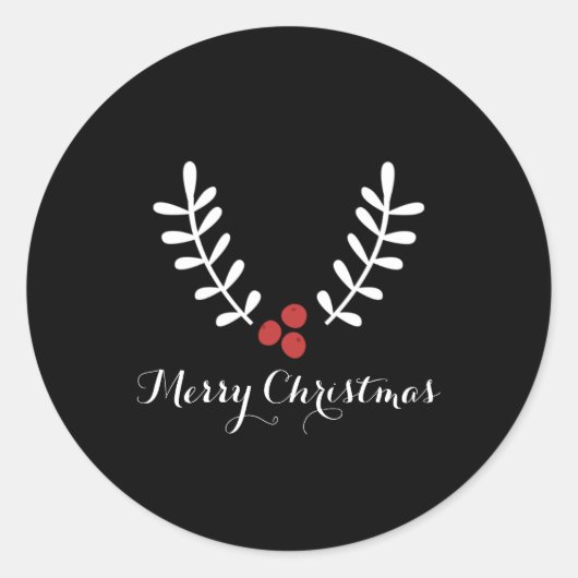 Sticker Rond Berries rouges et Feuilles blancs Noël N'importe q (Devant)