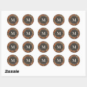 Sticker Rond Berries rouges et Monogramme Feuille Brown (Feuille)