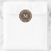 Sticker Rond Berries rouges et Monogramme Feuille Brown (Sac)