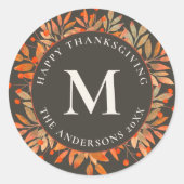 Sticker Rond Berries rouges et Monogramme Feuille Brown (Devant)