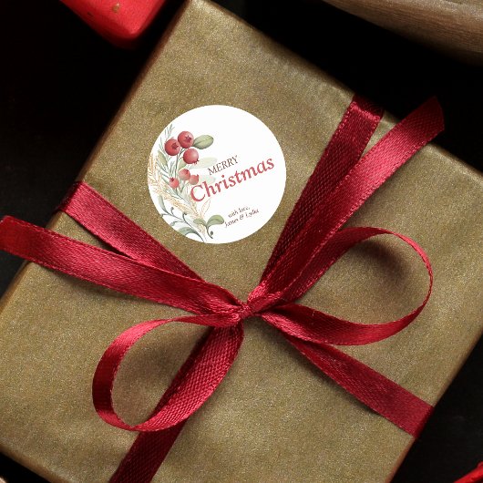 Sticker Rond Berries rouges Vert Élégant Noël