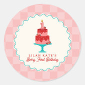 Sticker Rond Berry 1er Anniversaire Fraise Cake Checkerboard (Devant)