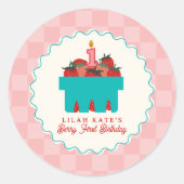 Sticker Rond Berry 1er Anniversaire Panier de fraises Checkerbo (Devant)