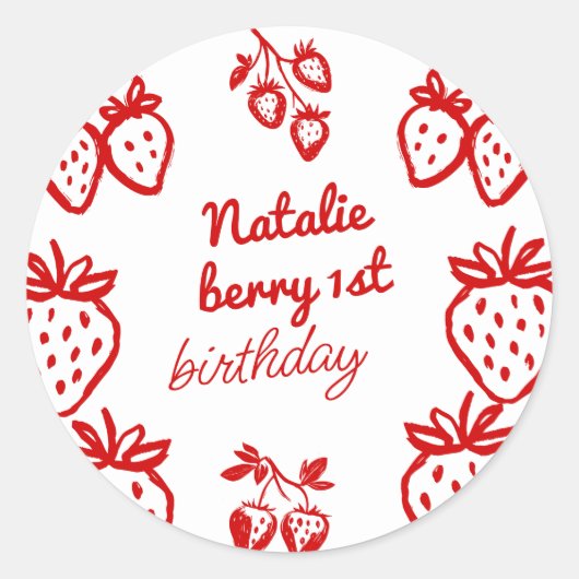 Sticker Rond Berry 1st Hand Drawberry Girl Fun Anniversaire (Devant)