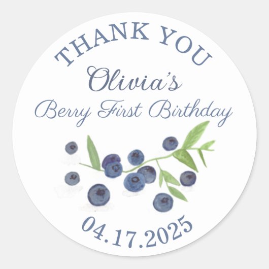 Sticker Rond Berry aux bleuets 1er anniversaire (Devant)