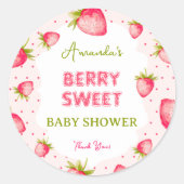 Sticker Rond Berry aux fraises Fuchsia Merci Baby shower (Devant)