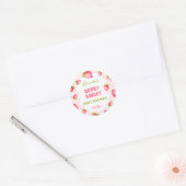 Sticker Rond Berry aux fraises Fuchsia Merci Baby shower (Enveloppe)