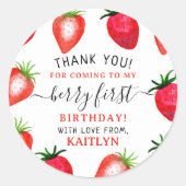 Sticker Rond Berry aux fraises sucrées Premier 1er anniversaire (Devant)
