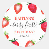Sticker Rond Berry aux fraises sucrées Premier 1er anniversaire (Devant)