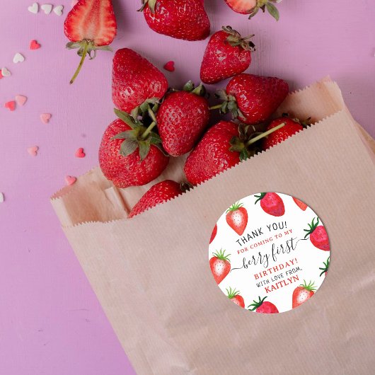 Sticker Rond Berry aux fraises sucrées Premier 1er anniversaire