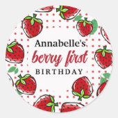 Sticker Rond Berry aux fraises sucrées Premier anniversaire (Devant)