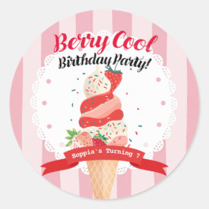 Sticker Rond Berry Cool crème glacée fraise Anniversaire