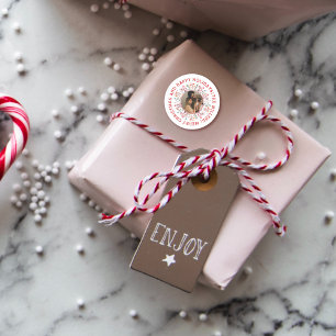 Sticker Rond Berry, feuille rouge Joyeuses Fêtes de Noël photo