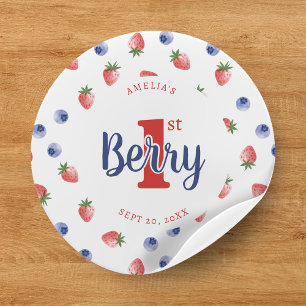 Sticker Rond Berry First Birday Party fraise et bleuet