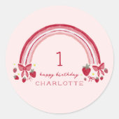 Sticker Rond Berry First Birday Rainbow Strawberry Bows (Devant)