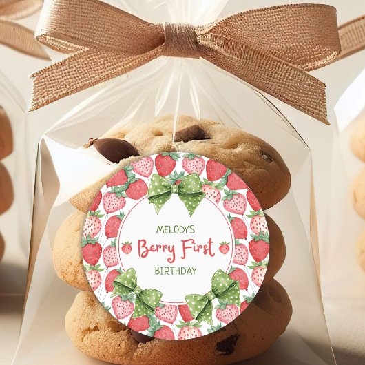 Sticker Rond Berry First Birthday Strawberry Party