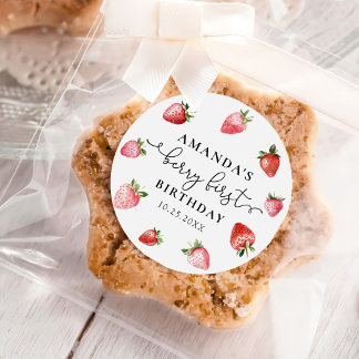 Sticker Rond Berry First Cute 1st Birthday Strawberry Classic 