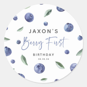 Sticker Rond Berry First Personnalisé Anniversaire Myrtille 1èr