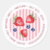 Sticker Rond Berry First Strawberries Fille 1er anniversaire fê (Devant)
