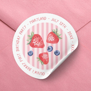 Sticker Rond Berry First Strawberries Fille 1er anniversaire fê