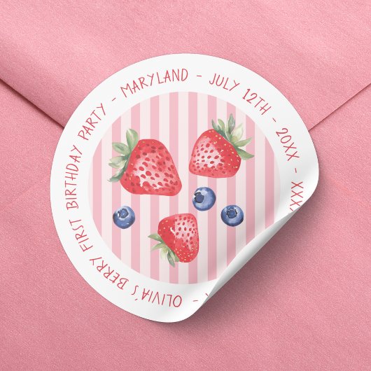 Sticker Rond Berry First Strawberries Fille 1er anniversaire fê