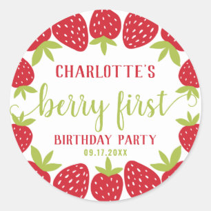Sticker Rond Berry First Strawberry 1er fête d'anniversaire Per