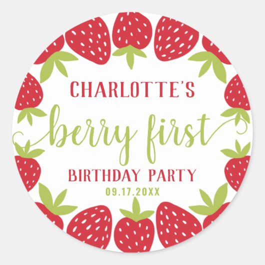 Sticker Rond Berry First Strawberry 1er fête d'anniversaire Per (Devant)