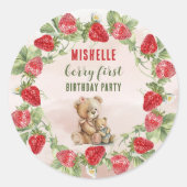 Sticker Rond Berry First Strawberry et Bear Anniversaire (Devant)
