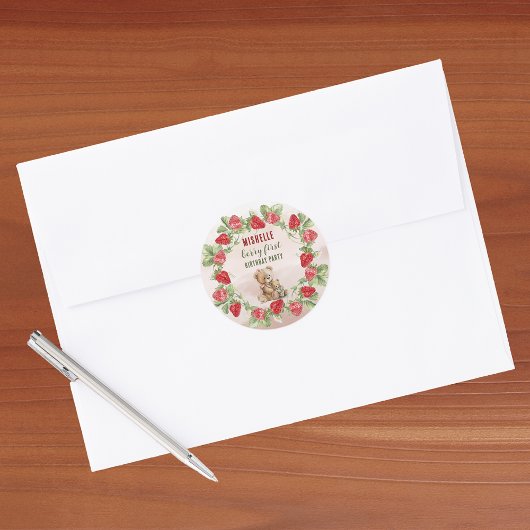 Sticker Rond Berry First Strawberry et Bear Anniversaire