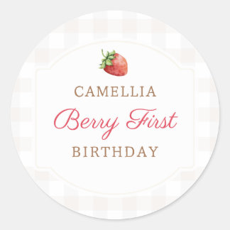 Sticker Rond Berry First Strawberry Jam 1ère fête d'anniversair