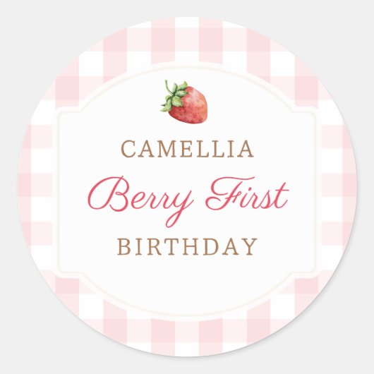Sticker Rond Berry First Strawberry Jam 1ère fête d'anniversair (Devant)