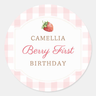 Sticker Rond Berry First Strawberry Jam 1ère fête d'anniversair