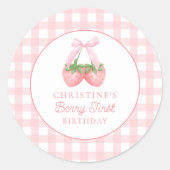 Sticker Rond Berry First Strawberry Pink Bow 1er anniversaire (Devant)
