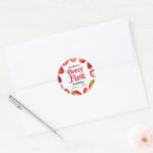 Sticker Rond Berry fraise moderne Premier anniversaire (Enveloppe)