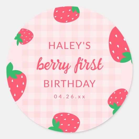 Sticker Rond Berry fraise Premier 1er bébé anniversaire (Devant)