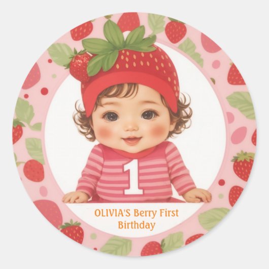 Sticker Rond Berry fraise Premier Anniversaire Classic Round St (Devant)
