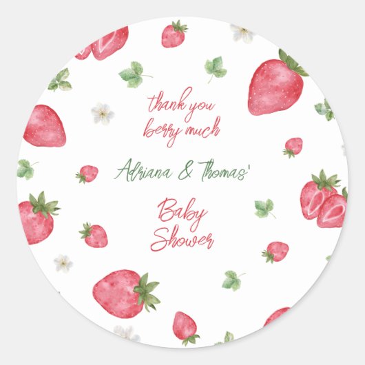 Sticker Rond Berry Merci fraise Baby shower (Devant)