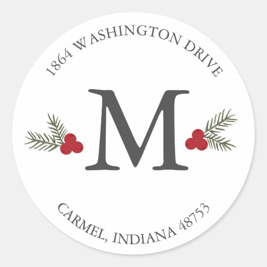 Sticker Rond Berry Monogram Adresse de retour de vacances Stick (Devant)