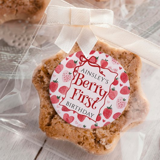 Sticker Rond Berry personnalisé Première coquette rose Bow 1er