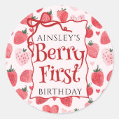 Sticker Rond Berry personnalisé Première coquette rose Bow 1er (Devant)