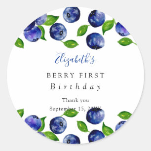 Sticker Rond Berry Premier Anniversaire Aquarelle Blueberry Cut