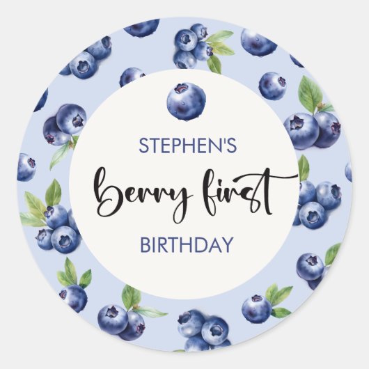 Sticker Rond Berry premier anniversaire de enfant de bleuets (Devant)