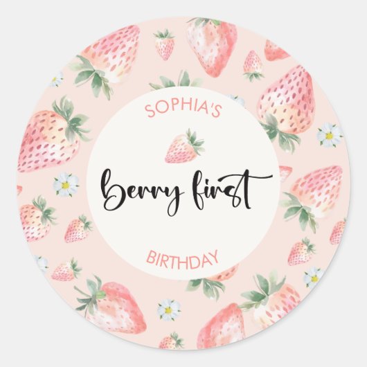 Sticker Rond Berry premier anniversaire de enfant de fraise (Devant)